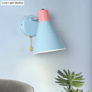 Contemporary blue & pink metal sconce bedroom light with pull chain