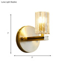 Contemporary brass crystal cylinder sconce light bedroom wall mount