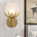Contemporary brass frosted lattice glass wall lamp bedroom sconce