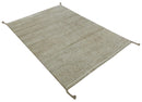Contemporary Camel and Ivory Geometrical Square Design Hand Knotted 6.7x9.8 Wool Area Rug
