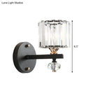 Contemporary clear ribbed glass drum sconce light bedroom black metal