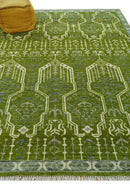 Contemporary Design Green And Beige Hand Knotted 8x10 Wool Area Rug