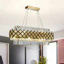 DecorBites™ Contemporary Gold Pendant - Crystal Block Oval Island Light with 16-Light Dining Room Illumination and Lattice Frame