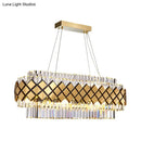 DecorBites™ Contemporary Gold Pendant - Crystal Block Oval Island Light with 16-Light Dining Room Illumination and Lattice Frame