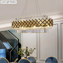 DecorBites™ Contemporary Gold Pendant - Crystal Block Oval Island Light with 16-Light Dining Room Illumination and Lattice Frame
