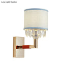 Contemporary gold & blue crystal deco wall light bedroom fabric shade