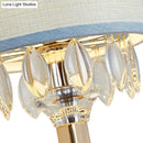 Contemporary gold & blue crystal deco wall light bedroom fabric shade
