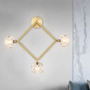 DecorBites™ Contemporary 3-Head Brass Wall Sconce with Modo Crystal Shade - Ring/Square Wall Light Fixture
