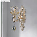 Contemporary gold crystal drop wall lamp – bedroom light fixture