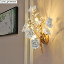 Contemporary gold crystal wall lamp bedroom porcelain flower light fixture