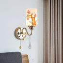 Contemporary gold finish cherry blossom wall lamp bedroom glass shade