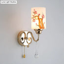 Contemporary gold finish cherry blossom wall lamp bedroom glass shade