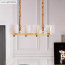 Contemporary gold linear chandelier dining room square glass panel