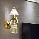 Contemporary gold wall light with clear crystal – bedroom sconce