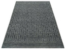 Contemporary Hand carved 8x10 Silver and Charcoal Traditional Geometrical Pattern Hand Knotted Wool Area Rug