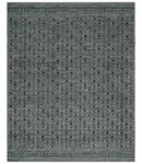 Contemporary Hand carved 8x10 Silver and Charcoal Traditional Geometrical Pattern Hand Knotted Wool Area Rug