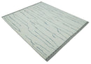 Contemporary Ivory and Gray 8.5x10.2 Stripes Pattern Hand knotted wool area rug