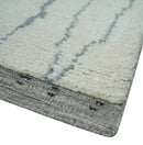 Contemporary Ivory and Gray 8.5x10.2 Stripes Pattern Hand knotted wool area rug