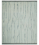 Contemporary Ivory and Gray 8.5x10.2 Stripes Pattern Hand knotted wool area rug