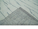 Contemporary Ivory and Gray 8.5x10.2 Stripes Pattern Hand knotted wool area rug