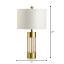 Contemporary metallic cylinder gold table lamp bedroom fabric shade