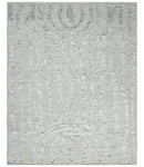 Contemporary Pattern Hand knotted High Low Ivory and Charcoal 8x10 wool Area Rug