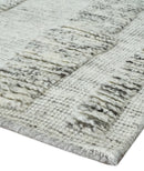Contemporary Pattern Hand knotted High Low Ivory and Charcoal 8x10 wool Area Rug