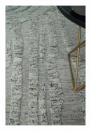 Contemporary Pattern Hand knotted High Low Ivory and Charcoal 8x10 wool Area Rug