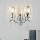 Contemporary silver crystal wall lamp 2-light fixture living room
