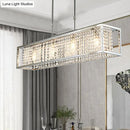 Contemporary silver rectangular chandelier with crystal drops dining room