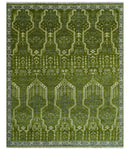 Contemporary Traditional Design Green And Beige Hand Knotted Custom Made Wool Rug