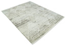 Contemporary Woolen Ivory and Brown 8.4x10.5 hand knotted Geometrical Area rug