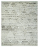 Contemporary Woolen Ivory and Brown 8.4x10.5 hand knotted Geometrical Area rug
