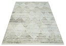 Contemporary Woolen Ivory and Brown 8.4x10.5 hand knotted Geometrical Area rug