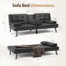 Convertible Futon Sofa Bed with Adjustable Backrest and Cup Holders