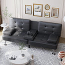 Convertible Futon Sofa Bed with Adjustable Backrest and Cup Holders