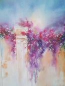 Blooming Arch Designer Printed AIDA Fabric. Canvas for embroidery with an applied background  KF-1081A
