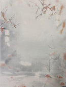 Misty Sakura Designer Printed AIDA Fabric. Canvas for embroidery with an applied background  KF-1372A