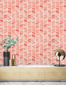 Coral Herringbone Pattern Wallpaper