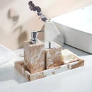 DecorBites™ Coral Pink Marble Bathroom Accessories Set: Dispenser, Dish, Holder, Tissue Box, Tray