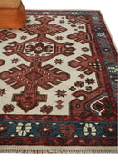 Coral Rust and Ivory Hand Knotted Traditional Heriz Serapi  Wool area Rug