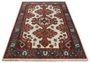 Coral Rust and Ivory Hand Knotted Traditional Heriz Serapi  Wool area Rug
