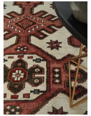 Coral Rust and Ivory Hand Knotted Traditional Heriz Serapi  Wool area Rug