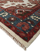 Coral Rust and Ivory Hand Knotted Traditional Heriz Serapi  Wool area Rug