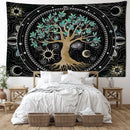 Cosmic teal and black green life tree tapestry bedroom wall hanging