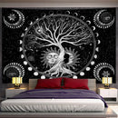 Cosmic teal and black green life tree tapestry bedroom wall hanging
