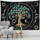 Cosmic teal and black green life tree tapestry bedroom wall hanging