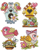 Counted cross stitch kit with plastic canvas "Birds" set of 4 designs 7642