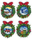 Counted cross stitch kit with plastic canvas "Christmas wreaths" set of 4 designs 7670