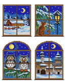 Counted cross stitch kit with plastic canvas "Winter windows" set of 4 designs 7652
